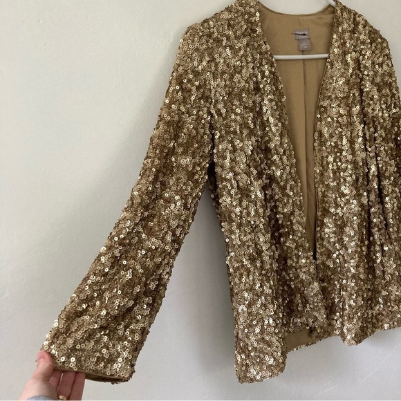Chico's Travelers Collection Gold Sequined Jacket Size Small - Picture 5 of 9